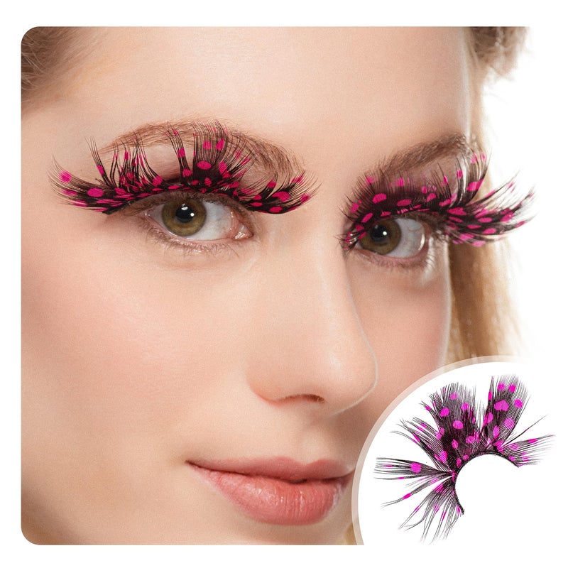 Dorisue Pink Peacock Butterfly Lashes -Hot Pink Long Feather Halloween Eyelashes for Princess Costume | 1 Pair Dramatic - Image 2